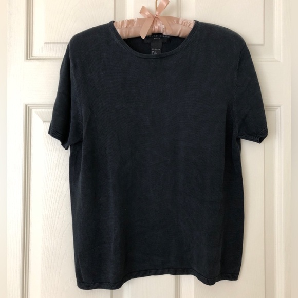 August Silk Short Sleeve Silk Knit Crew Neck Sweater Tee Black Size Large - Picture 1 of 5